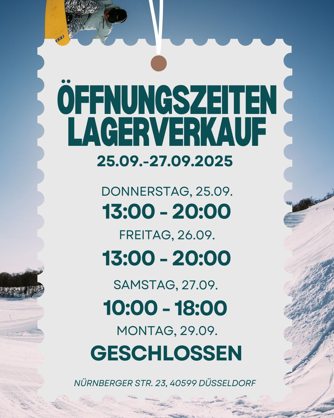 🚨 Es ist so weit: Der große LAGERVERKAUF startet heute im Showroom! 🚨
Wenn Du auf der Suche nach unschlagbaren Schnäppchen bist, ist JETZT Deine Chance!
📍 Wo? Showroom Warehouse One in Düsseldorf, Nürnberger Str. 23
Do, 25.09. 13:00 - 20:00
Fr, 26.09. 13:00 - 20:00
Sa, 27.09. 10:00 - 18:00