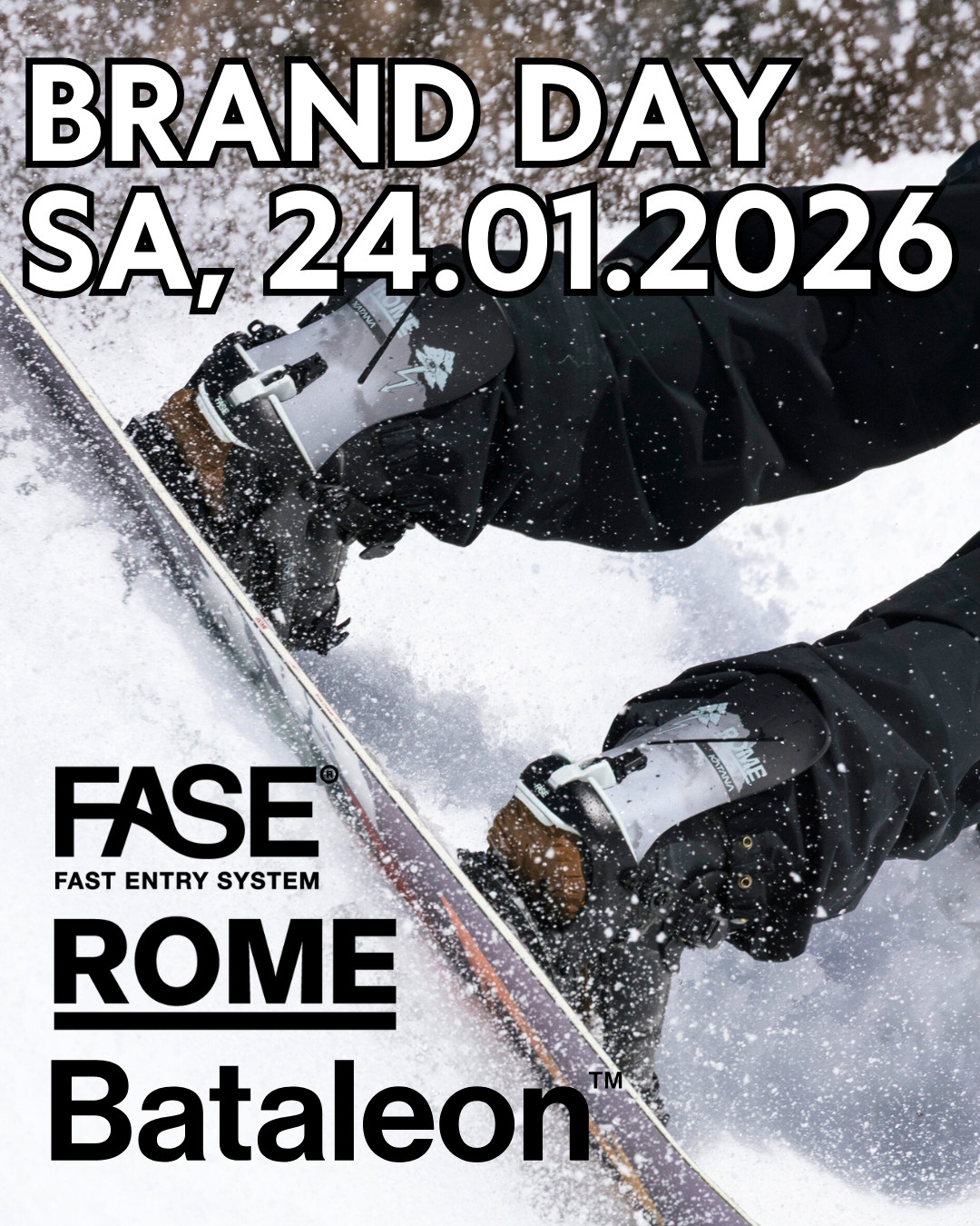 Brand Day incoming🏂⁠
@romesnowboards @bataleonsnowboards & @fase.system bringen euch alles, was ihr für die perfekte Session braucht: Gear Talk, Goodies, BBQ und einen FASE Teststand, an dem ihr alle Fragen rund ums Set-up klären könnt.⁠
Kommt vorbei 🙌⁠
⁠
📍 Wo: Showroom in Düsseldorf⁠
📅 Wann: Samstag, 24.01.2026⁠
⏰ Uhrzeit: Ab 10Uhr⁠