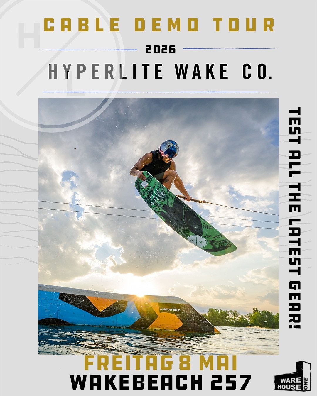 Hyperlite Testtag am @wakebeach257 - 08.05.2026⁠
Teste die Boards und Boots von @hyperlitewake und finde dein perfektes Match für die Saison.⁠
⁠
Special Offer: Wenn du innerhalb von 14 Tagen nach dem Testtag ein 2026er Wakeboard oder Wakeboardboots kaufst, ziehen wir dir dein Lift-Ticket direkt vom Kaufpreis ab! Dein Test-Run ist also quasi geschenkt 💸