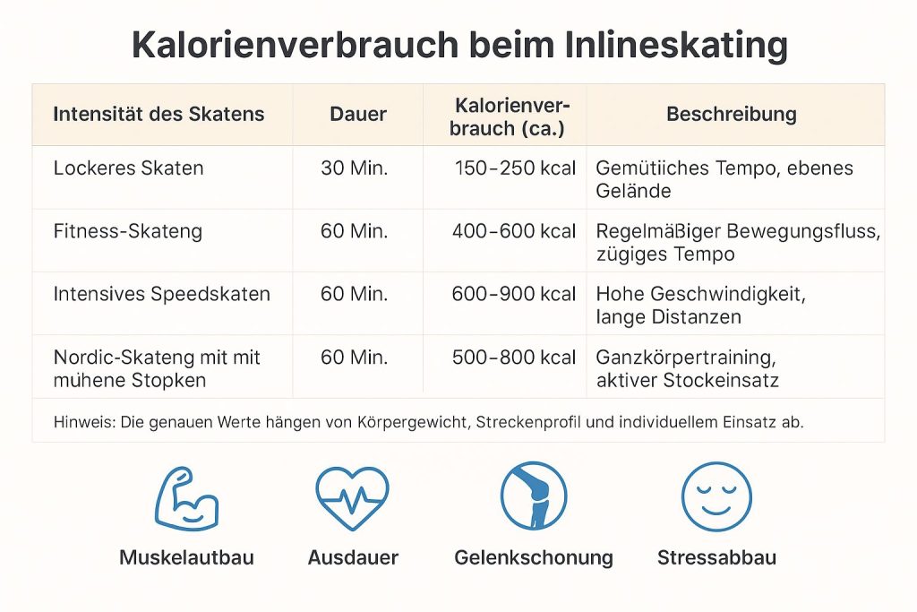 Übersicht Kalorien Inlineskateing 