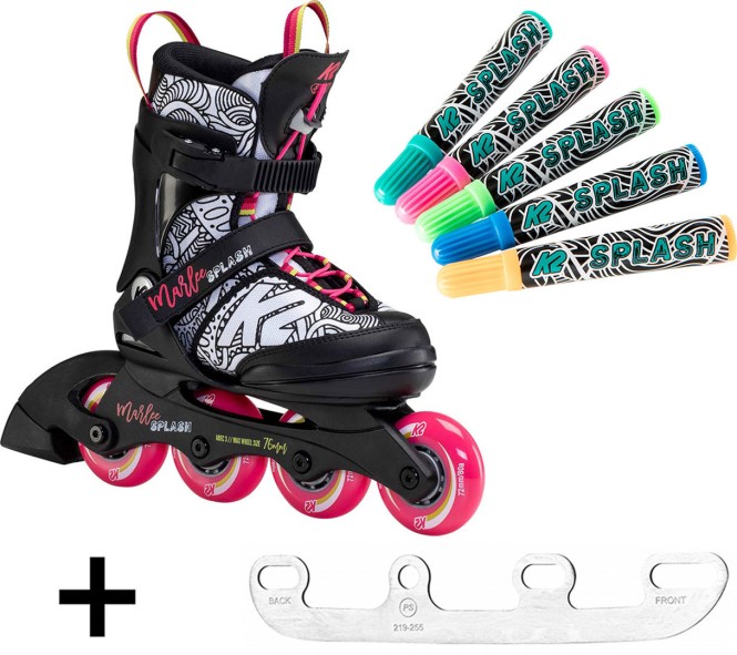 K2 MARLEE SPLASH Kinder Inline Skate black/pink/splash inkl. SABRES 4 Schlittschuh Eiskufen - 29-34 kaufen