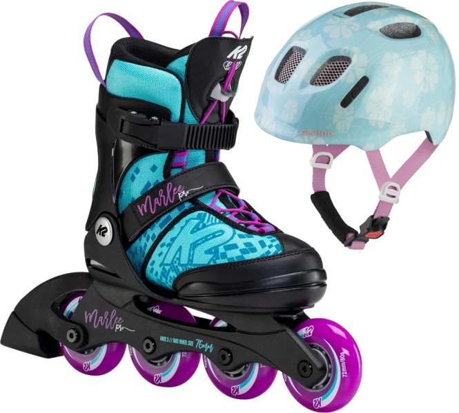 K2 MARLEE PRO Kinder Inline Skate light blue/purple inkl. ALPINA XIMO 2 aqua rose flower gloss - 29-34 | 49-54 kaufen