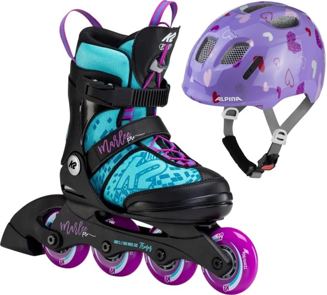 K2 MARLEE PRO Kinder Inline Skate light blue/purple inkl. ALPINA XIMO 2 purple hearts gloss - 32-37 | 49-54 kaufen